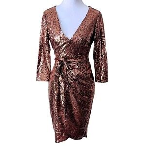 Sequin Wrap Dress Gold Mini Homecoming Cocktail Formal Aqua Bloomingdale's  Sz S